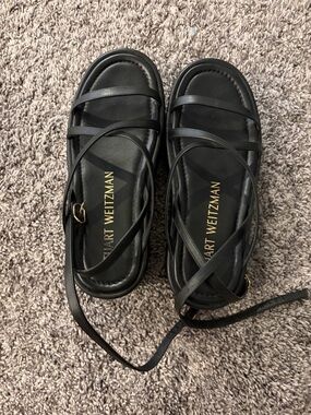 Stuart Weitzman Black Strappy Lace-Up Sandals